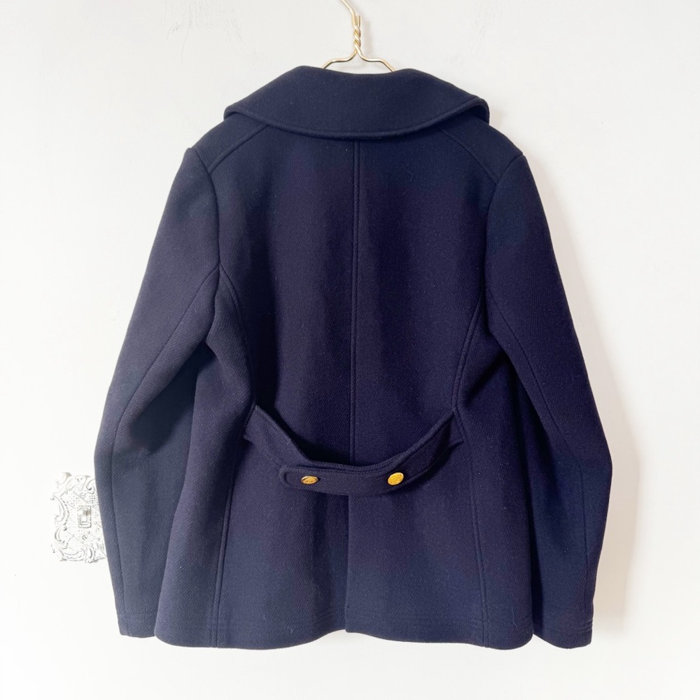 J Crew Navy Pea Coat Wool Stadium Cloth by Nello Gori 14 Gold Buttons - Picture 9 of 13